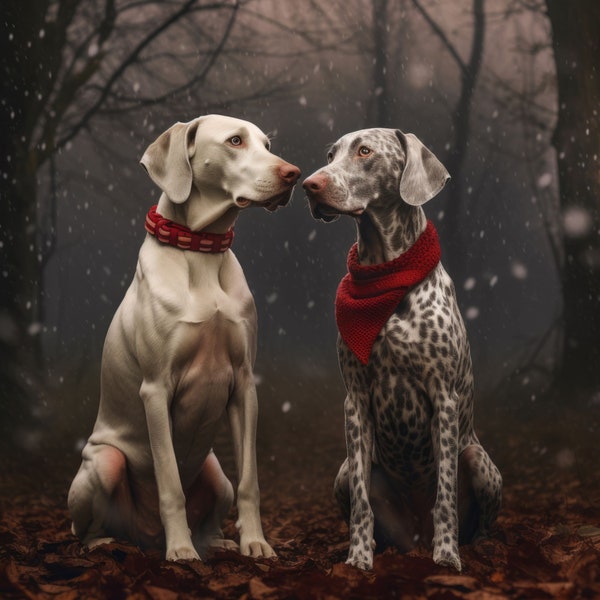 Dog Wall Art Digital Download , Dalmatian and Weimaraner Puppy Love, K9 Family Room Decor, Powerful  Dog Lover's Art