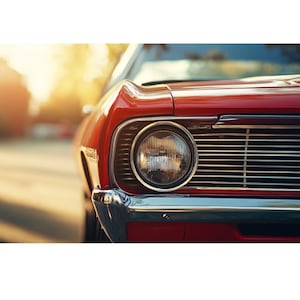 Red 1969 Chevy SS Nova Close-Up | Classic Muscle Car Photo | Vintage Auto Print Download
