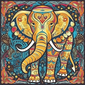elephant batik design digital download, elephant art, Indian Batik Design , Children&#39;s Room Decor, Vibrant colors