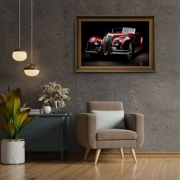 Delahaye 165 Cabriolet Digital Download Metallic Red, Antique Car Picture, Automotive History Photography, Great Man Cave Print