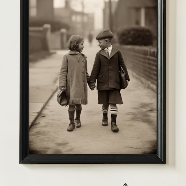 Vintage Photograph Digital Download, First Love image, Strolling Children 1920's Photography