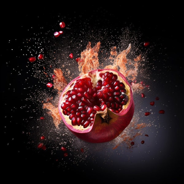 Pomegranate Fruit Photography A Close-Up Instant Download of a open pomegranate Kitchen Decor Abstract Natural  Vivid Color Black Background