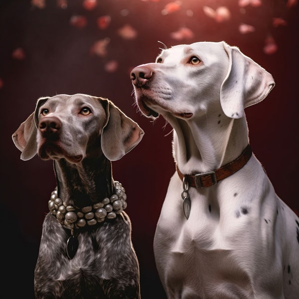 Dog Wall Art Digital Download , Dalmatian and Weimaraner Puppy Love, K9 Family Room Decor, Powerful  Dog Lover's Art