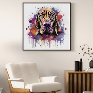 Bloodhound Painting Digital Download, Bloodhound Whimsical Dog Portrait, Rich Color Print