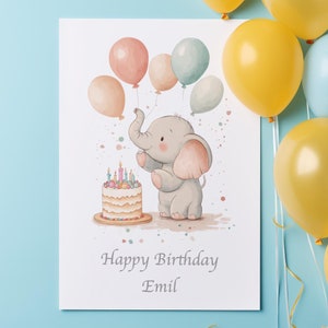 Personalisierbare Elefantenkarte zum 1. Geburtstag – Süße Meilenstein-Geburtstagskarte für Babys, Jungen & Mädchen