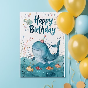 Lustige Blauwal-Geburtstagskarte – "Happy Birthday" – Perfekt für Kinder und Erwachsene
