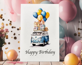 Digitale VW Bulli Geburtstagskarte - Einzigartiges Design - Instant Download - Last Minute Geschenk