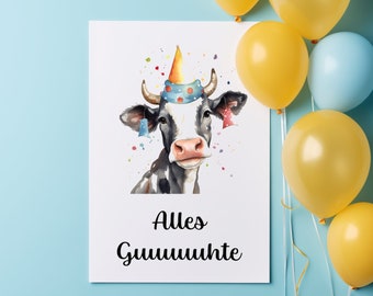 Lustige Geburtstagskarte - Alles Guuuuuhte- Wunderschöne Kuh Geburtstagskarte - Geschenk für Sie & Ihn