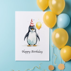 Lustige Pinguin Geburtstagskarte „Happy Birthday“ – Grußkarte für Kinder & Erwachsene – Witzige Karte für Tierfreunde