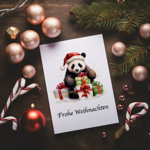 Panda Weihnachtskarte - Frohe Weihnachten - Merry Christmas - Besondere Karte für Panda-Liebhaber