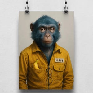 Lustiges Affenposter – perfektes Tierposter fürs Wohnzimmer oder Büro. Humorvolle Wanddeko im modernen Stil – in DIN A4 , A3, A2, A1
