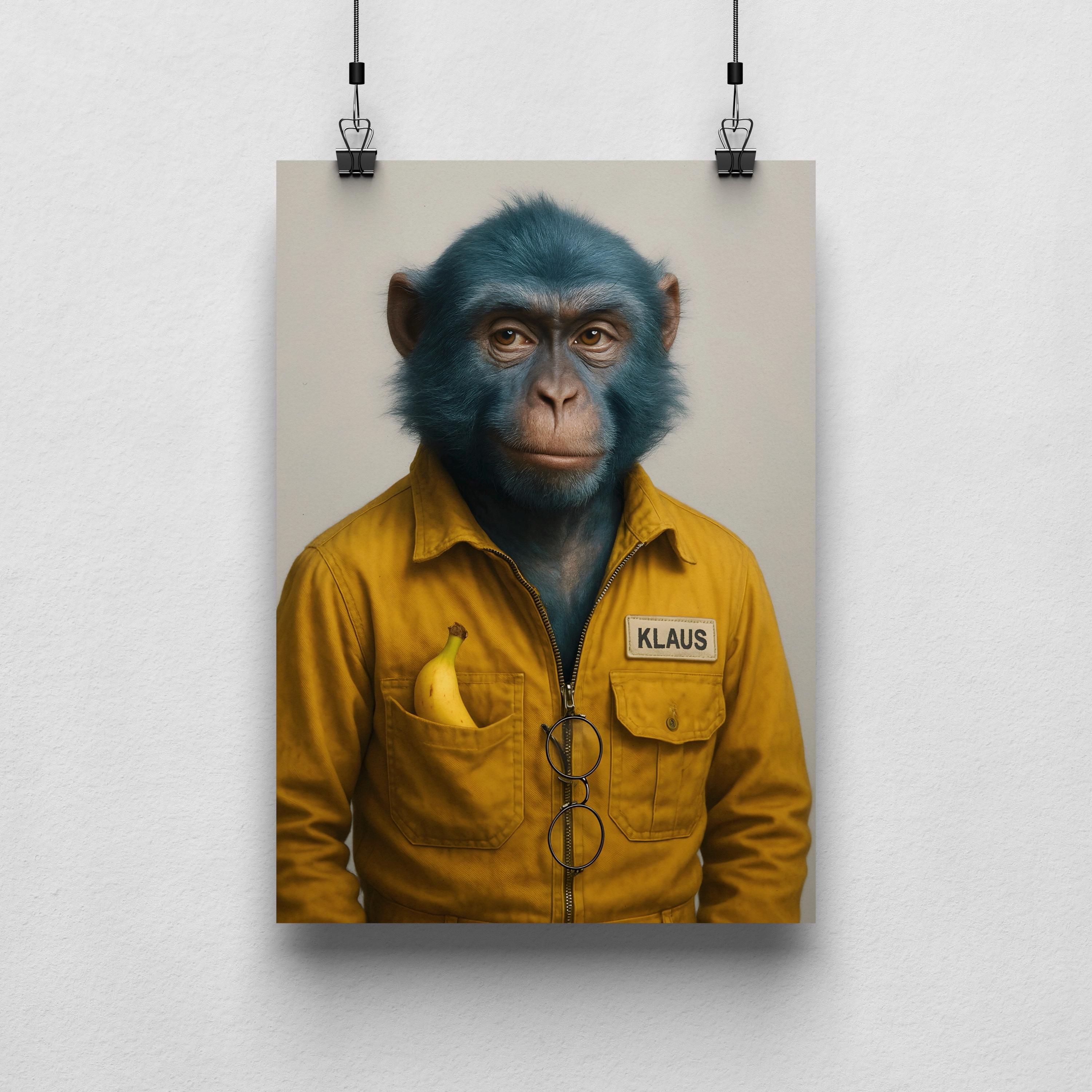 Funny monkey poster – perfect animal poster for the living room or office. Humorous wall decoration in a modern style – in DIN A4, A3, A2, A1