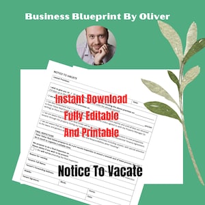 Notice To Vacate, Lease Termination, Eviction Notice, Termination Letter, Vacate Letter, Editable and printable template