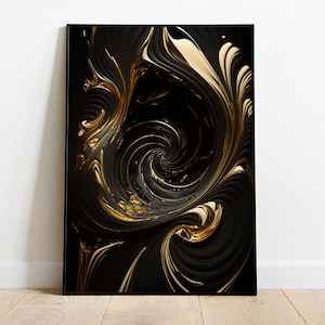 Spectacular realistic abstract backdrop of a whirlpool of black and gold.