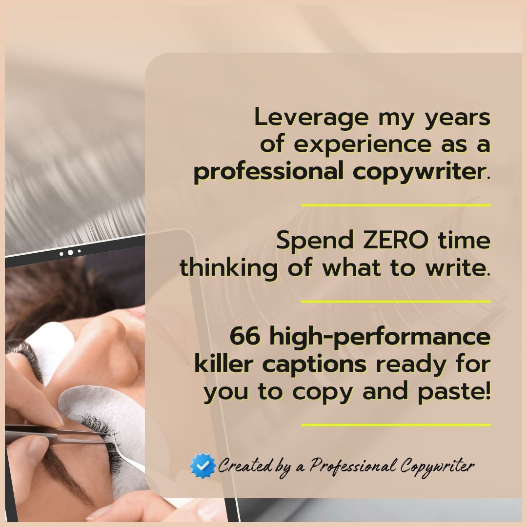 Lash Extension Captions Template for Artists / Techs / Etsy