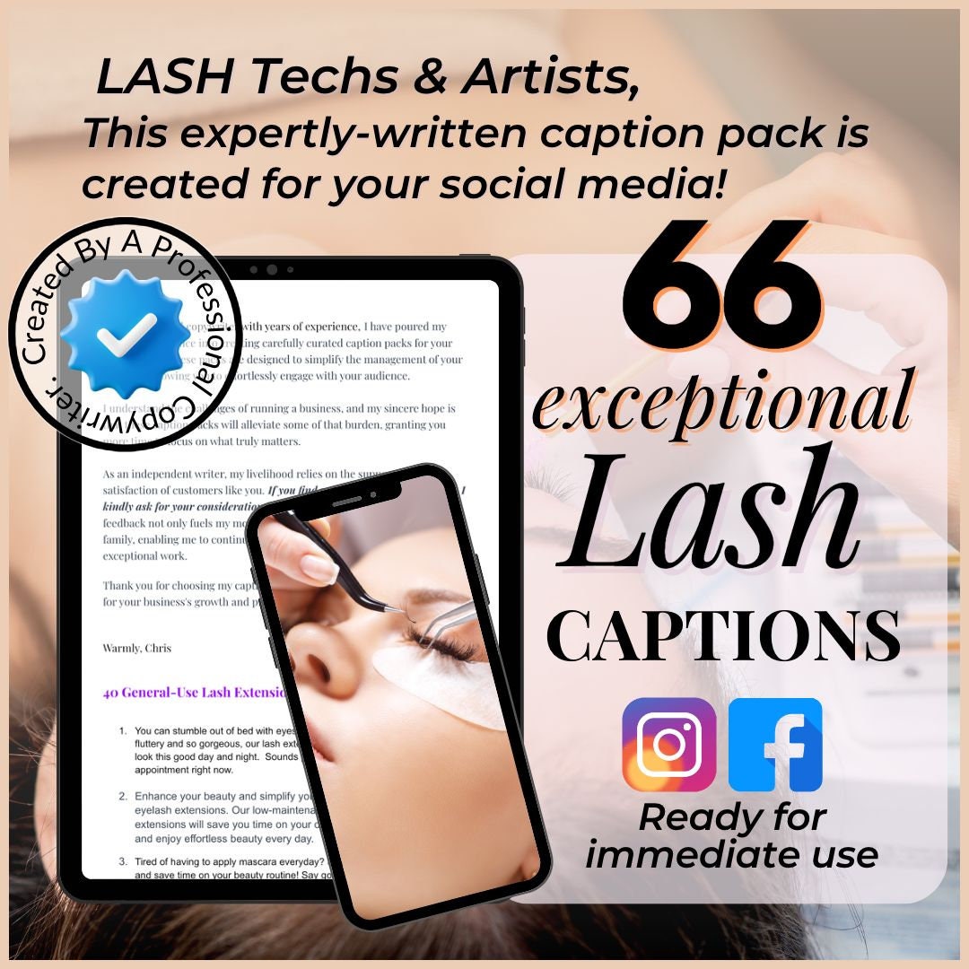 Lash Extension Captions Template for Artists / Techs / Etsy