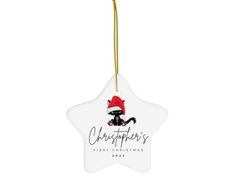 Christmas Ceramic Ornament, Personalised, Cat, Star Shape MPID-39