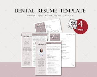 Modello di curriculum dentale / Lettera di presentazione modificabile / Elenco di referenze / Modello di curriculum dentista generale / Pacchetto