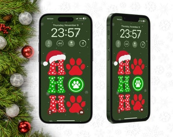 Fondo de pantalla del teléfono HOHO Christmas Paws / Protector de pantalla de bloqueo navideño para perros / Fondo de pantalla del teléfono de invierno / Patas de Navidad