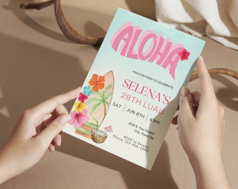 Invito di compleanno Aloha / Tema hawaiano / Modello di invito / Modifiche Canva