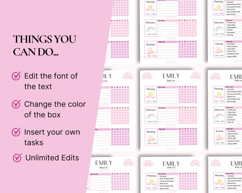 Daily Checklist | Printable | Kids Checklist | Pink Chore Chart | Daily ...