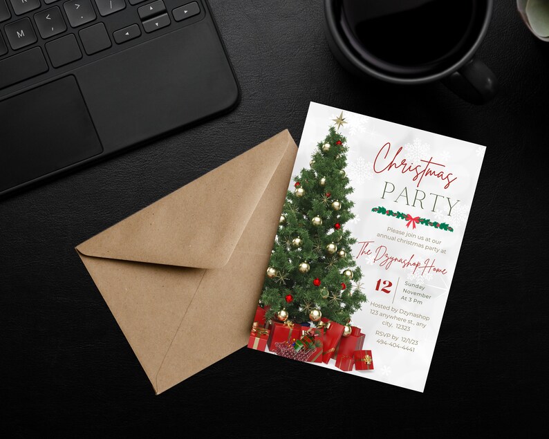 Christmas Party Invitation Template, Editable Cards, Xmas Family Party ...