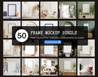 Bundle di mockup di cornici / 50 foto stock PNG / Mockup semplice neutro / Set di bundle di mockup / Canva Pro / Download immediato