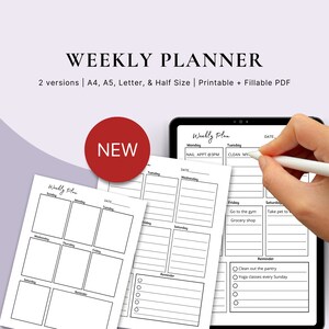 Weekly Planner Printable Weekly Checklist Agenda, A4/A5/Letter/Half Size, Fillable PDF, Productivity Checklist, Digital Agenda, Daily Notes