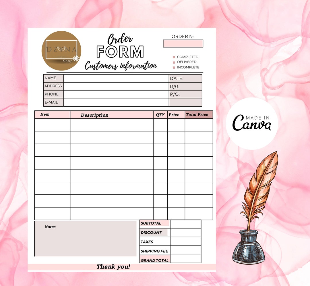 Order Form Editable Template Canva Design Modern - Etsy.de