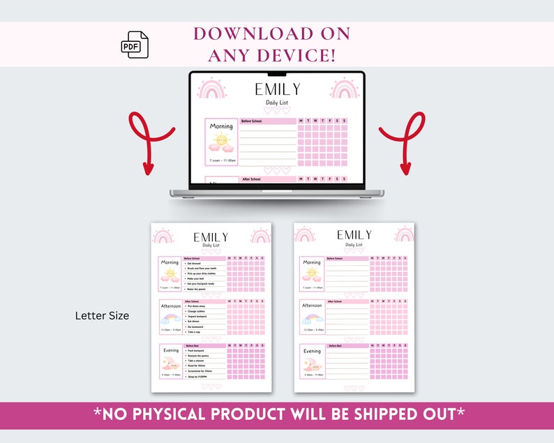 Daily Checklist | Printable | Kids Checklist | Pink Chore Chart | Daily ...