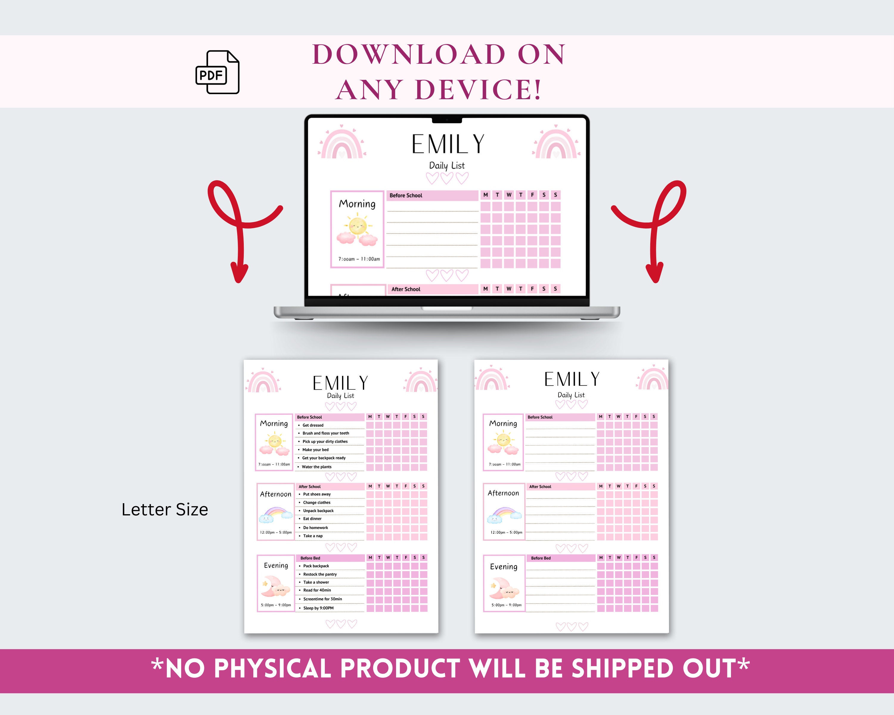 Daily Checklist Printable Kids Checklist Pink Chore Chart Daily Routine ...