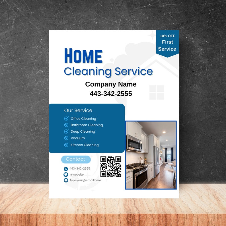 Flyer Kitchen Clean Cleaning Service Template Flyer for Business, QR Code Flyer, Bathroom ...