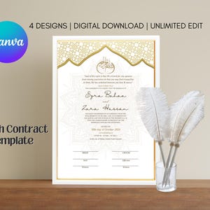 Exquisiter islamischer Ehevertrag, Nikkah-Zertifikat, Ehevertrag, bearbeitbare Hochzeit, druckbare Nikkah-Vorlage, Luxus-Vorlage