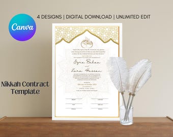 Exquisite Islamic Marriage Contract, Nikkah Certificate, Marriage Contract, Editable Wedding, Printable Nikkah Template, Luxury Template