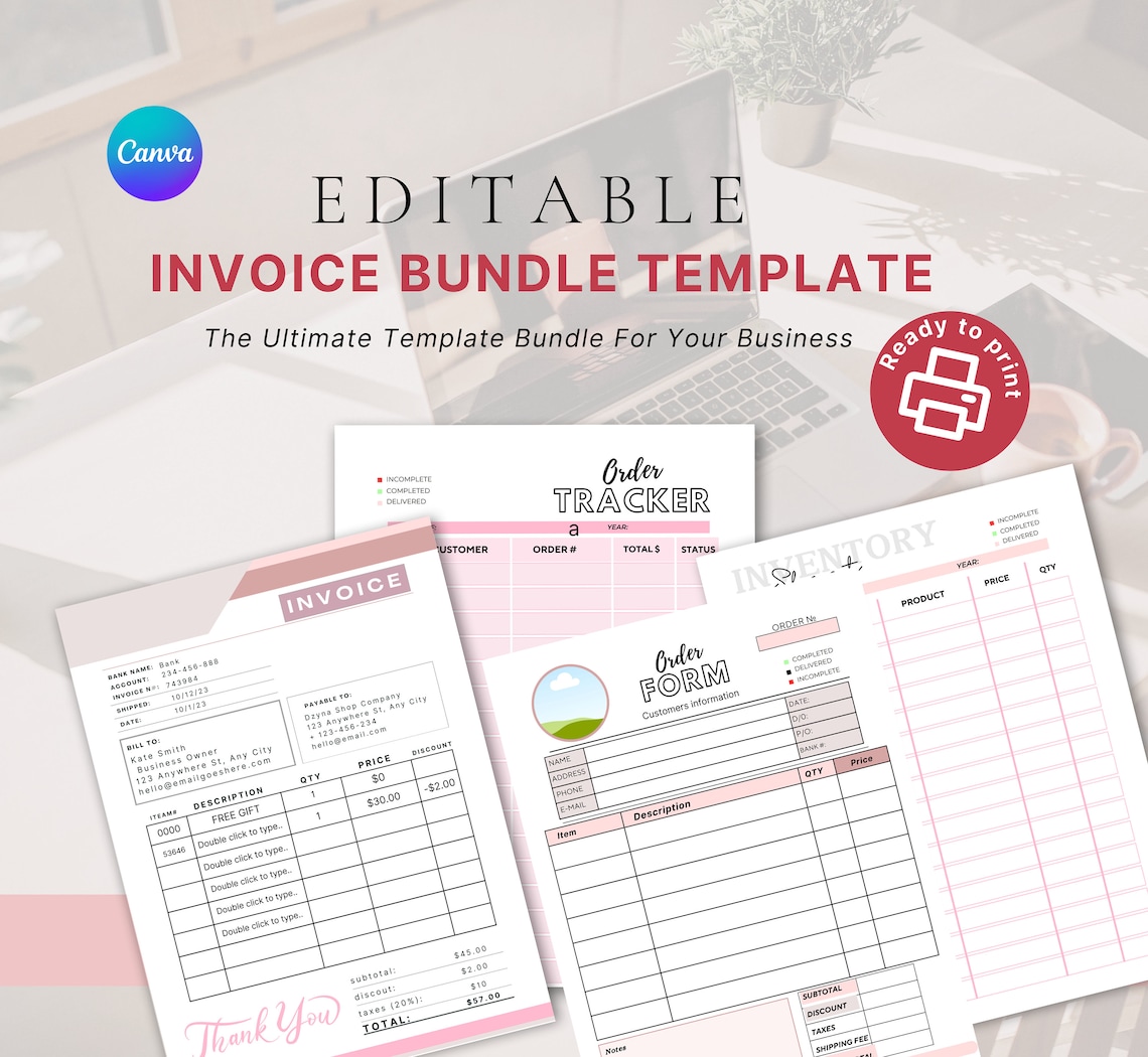 Professional Business Invoice Bundle: Editable Template | Canva | Small ...