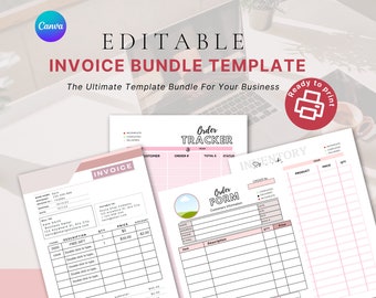 Professional Business Invoice Bundle: Editable Template | Canva | Small Business Management | Inventory Sheet | Track Your Sales