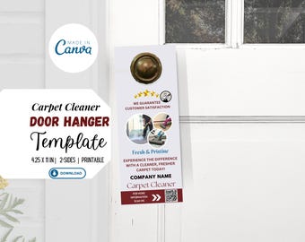 Modello di appendino per porta per pulitore di tappeti, modello di volantino, volantino con codice QR