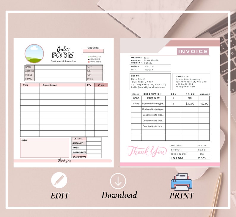 Professional Business Invoice Bundle: Editable Template | Canva | Small ...