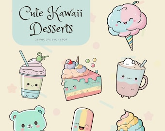 26 High Quality PNG and SVG clipart bundle - Kawaii Clipart, cute clipart, planner clipart, food clipart, kawaii food, digital clipart