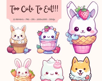 22 PNG SVG Kawaii Animal Desserts Clipart Bundle - Kawaii clipart, kawaii svg, kawaii png, food clipart, kawaii food, kawaii desserts