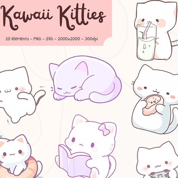 41 PNG SVG Kawaii Cat Clipart Bundle Kawaii Clipart, Kawaii Svg, Kawaii ...