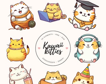 23 PNG SVG Kawaii clipart set - Kawaii clipart, kawaii cat clipart, kawaii cat stickers, kawaii cat svg, kawaii cat png, cute clipart