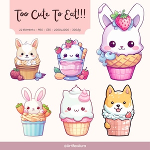 22 PNG SVG Kawaii Animal Desserts Clipart Bundle - Kawaii clipart, kawaii svg, kawaii png, food clipart, kawaii food, kawaii desserts