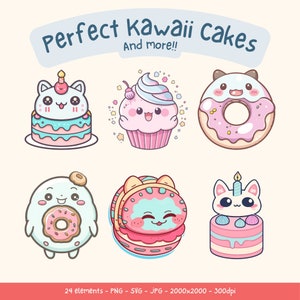 24 PNG SVG Clipart Bundle - Kawaii food, kawaii desserts, clipart kawaii cake, kawaii png, cute clipart, food clipart, digital download