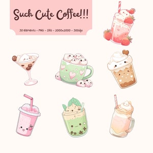 30 PNG SVG paquete de imágenes prediseñadas de café kawaii - Kawaii clipart, cute clipart, kawaii png, kawaii svg, food clipart, kawaii food, food clipart
