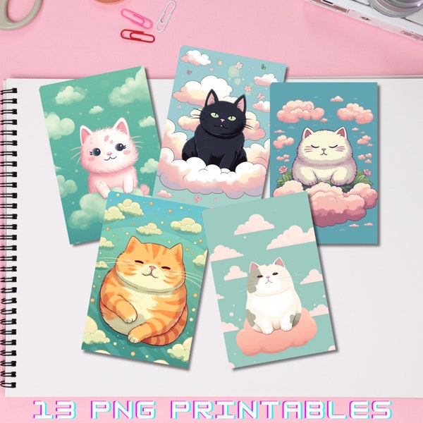13 Cute Fat Cats PNG Kawaii Prints - Kawaii Cat Print - Kawaii Poster - Kawaii Prints - Kawaii Printable - Kawaii PNG - Cute Art Prints