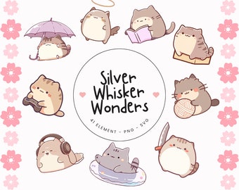 41 PNG SVG Kawaii Cat Clipart Bundle - Kawaii clipart, kawaii svg, kawaii png, cute clipart, kawaii emotes, stickers, badges