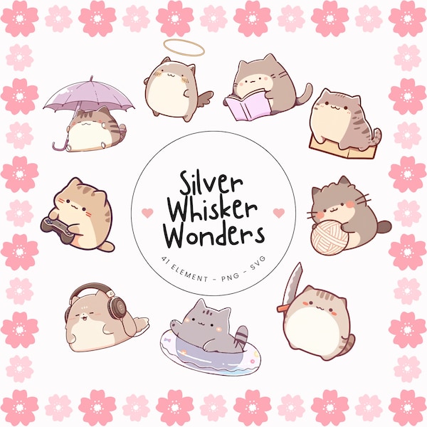 41 PNG SVG Kawaii Cat Clipart Bundle - Kawaii clipart, kawaii svg, kawaii png, cute clipart, kawaii emotes, stickers, badges