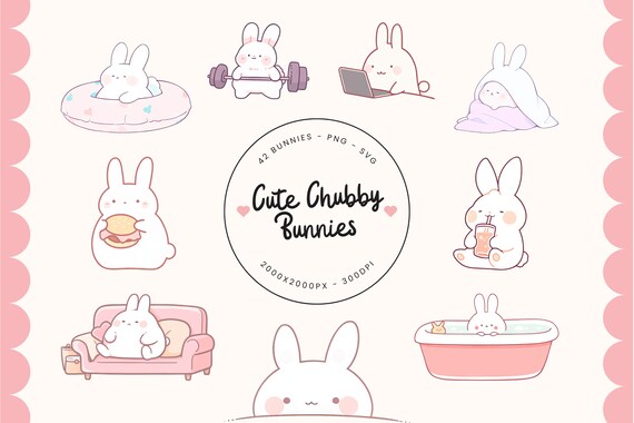42 PNG SVG Kawaii Bunnies- kawaii clipart, kawaii animals, cute kawaii bunny sticker, cute animal stickers, Twitch sticker, Twitch emote