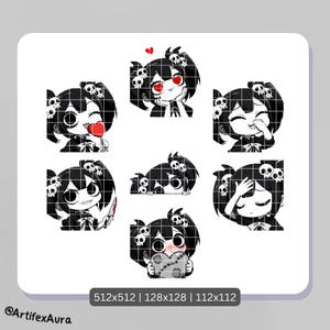 Black and White Goth Girl Twitch / Discord Emotes: Kawaii Chibi Sticker (22 PNG Digital Download) Bild 3